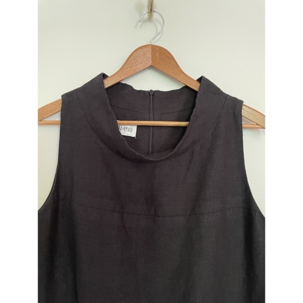 Sara Campbell Mockneck Linen Sleeveless Black Dress.‎ Size Medium. Made In USA. - Picture 3 of 10
